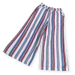 Old Navy Girls Red Blue White Striped Wide Leg Linen Blend Pants Size M 8